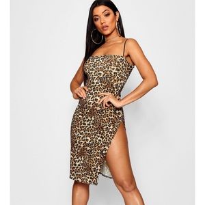 NWT Boohoo Leopard Strappy Square Neck Midi Dress